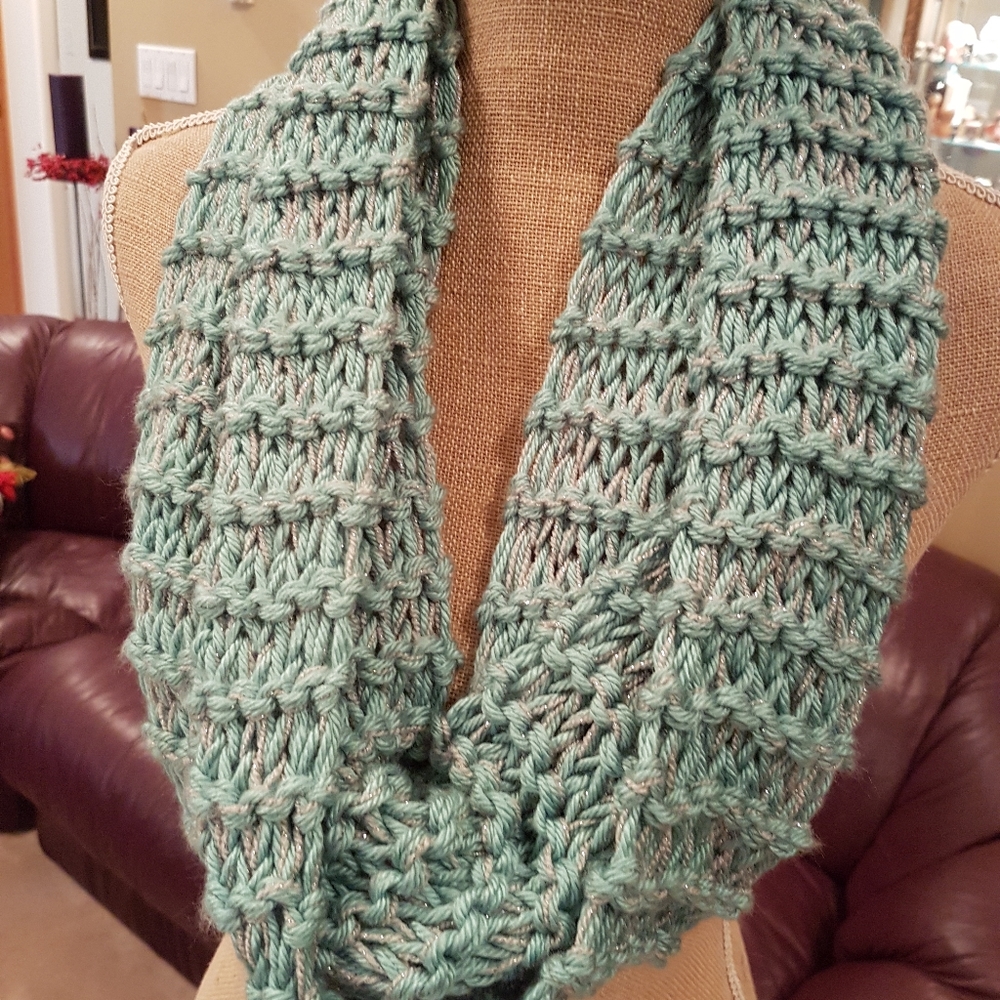 Hand Knit Infinity Scarf - Picture 2 of 3